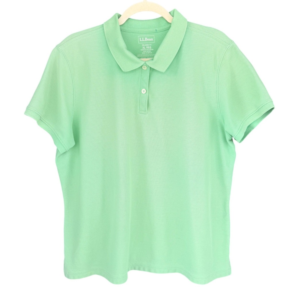 C2 LL‎ Bean Polo Shirt Mint Green Relaxed Fit Preppy Cotton Short Sleeve XL